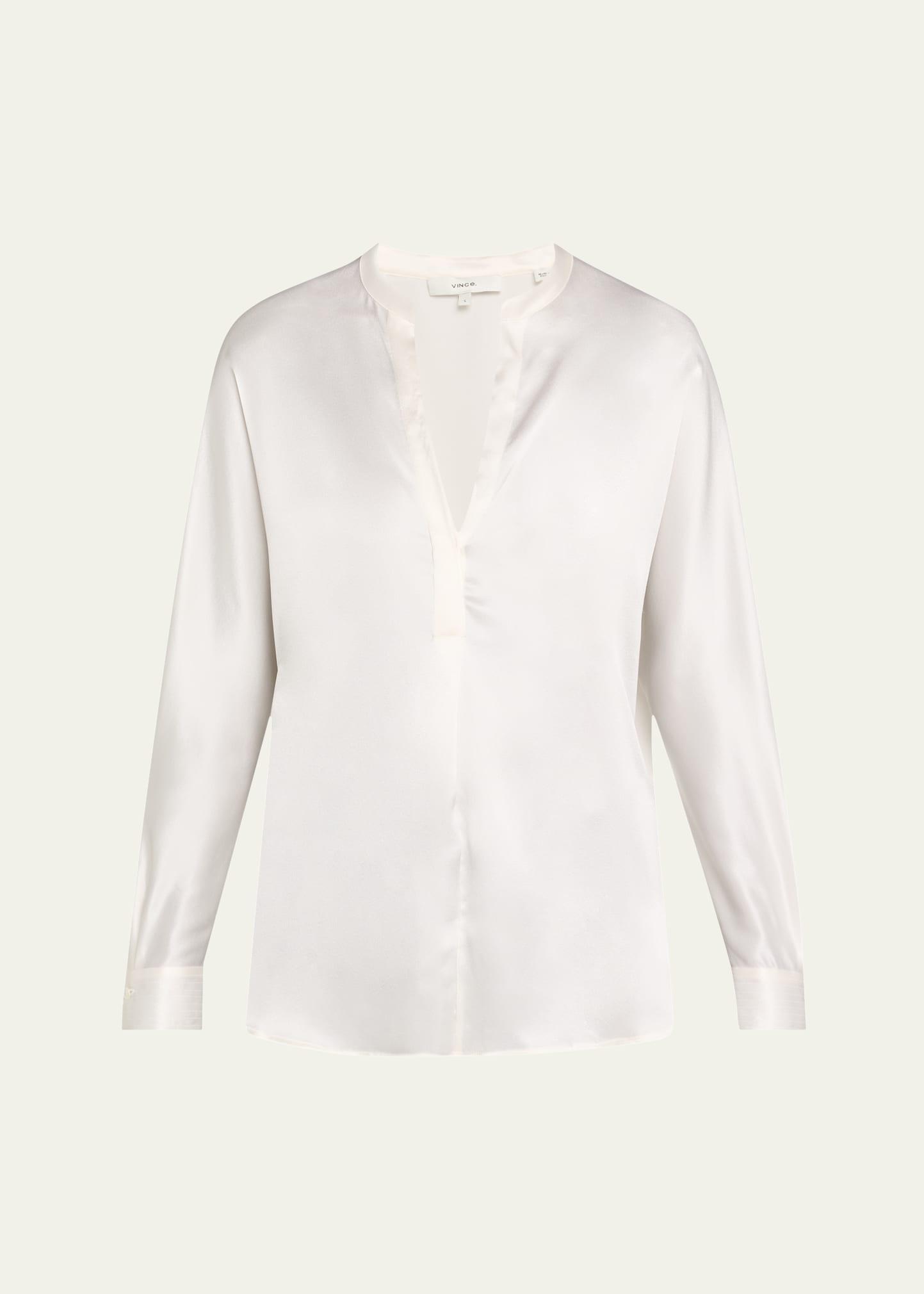 silk band-collar blouse