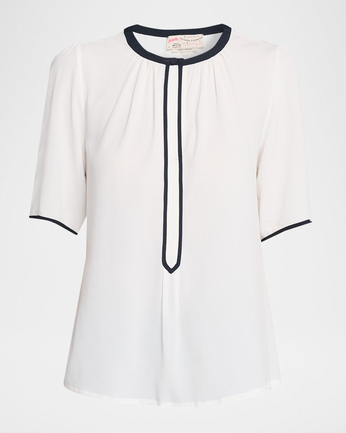 silk-blend blouse with piping
