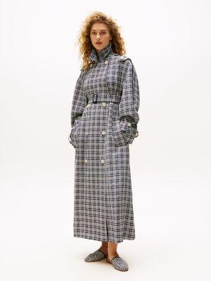silk-blend check trench coat