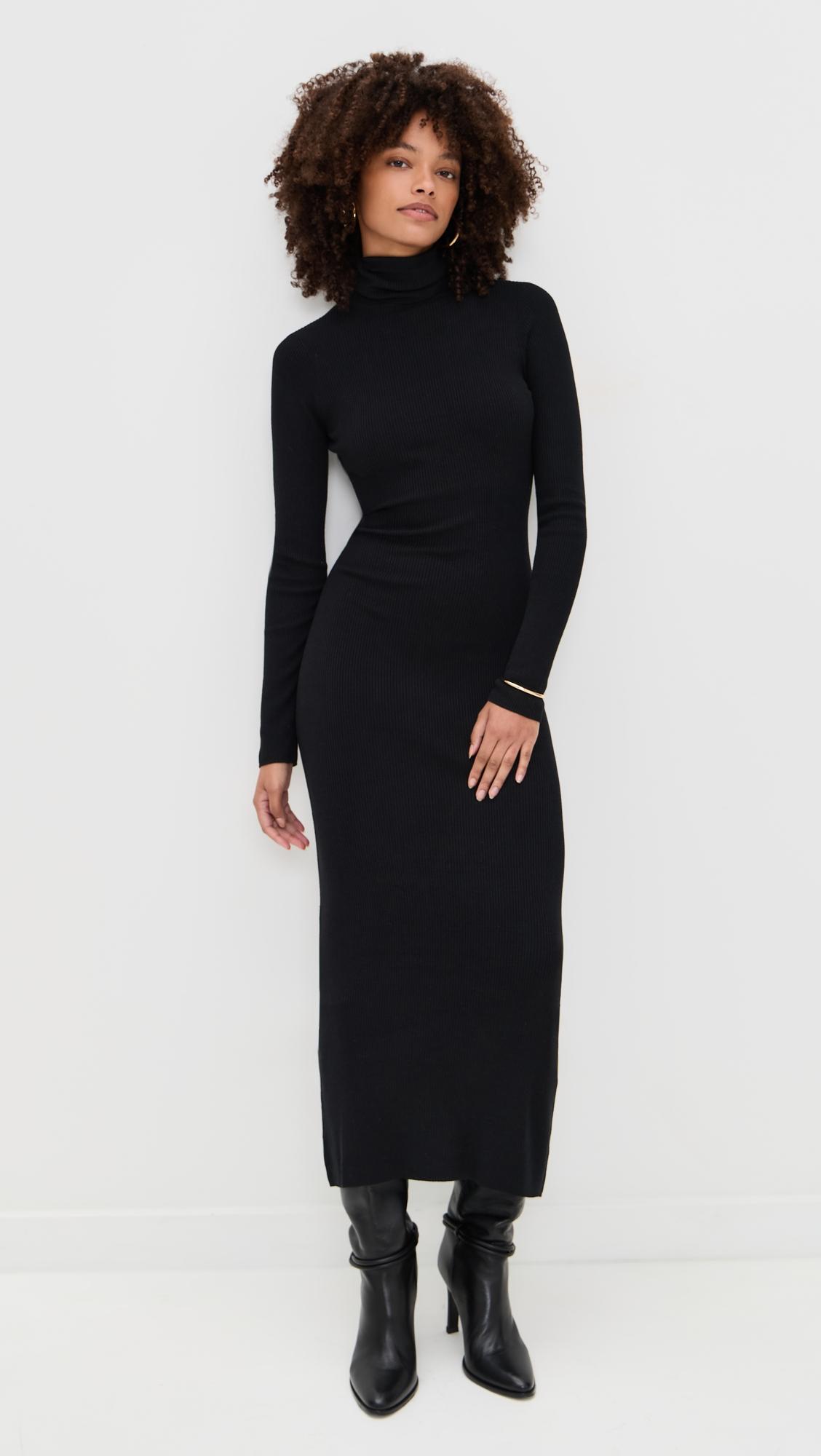 silk blend rib sweater turtleneck dress