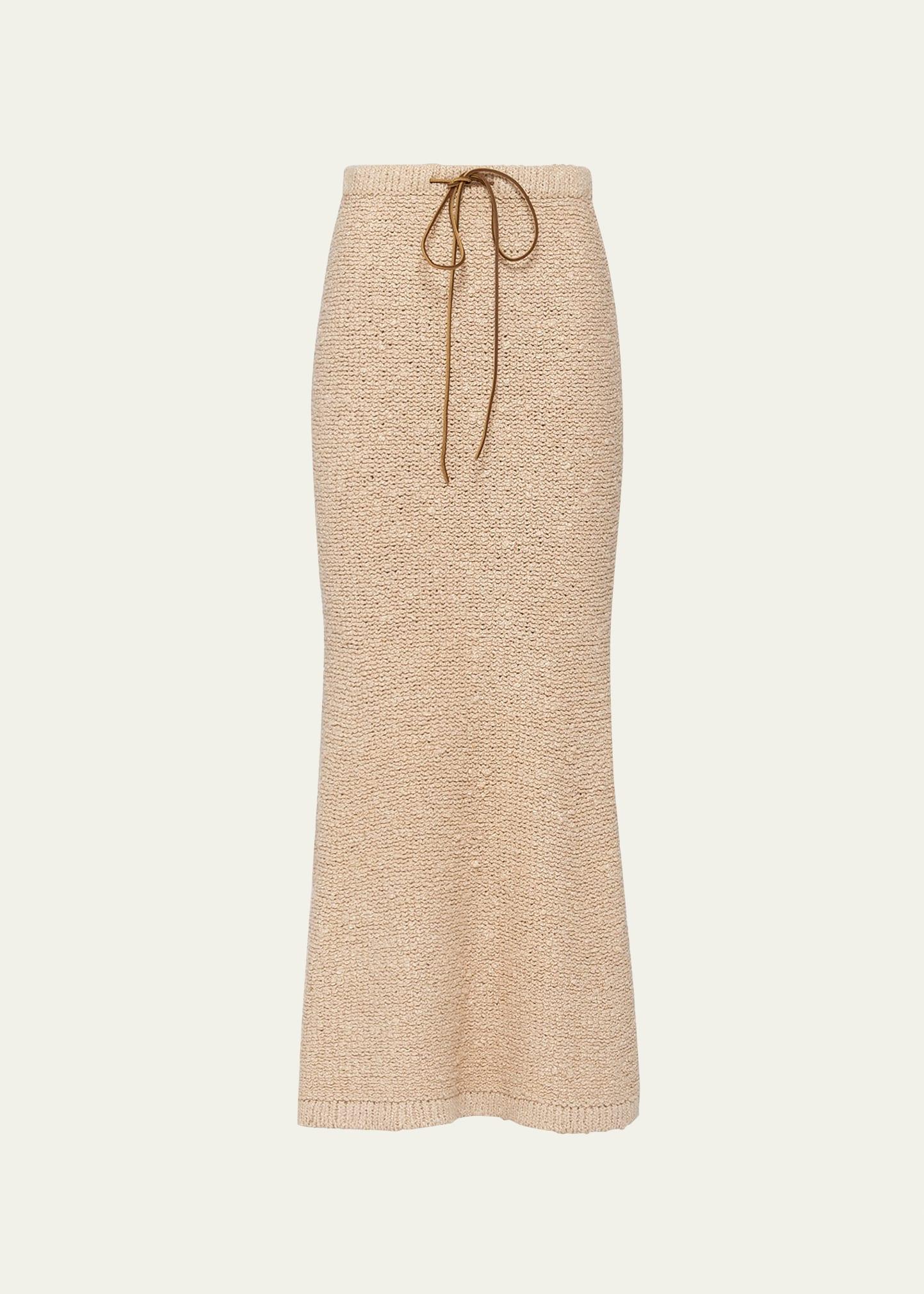 silk boucle leather cord maxi skirt