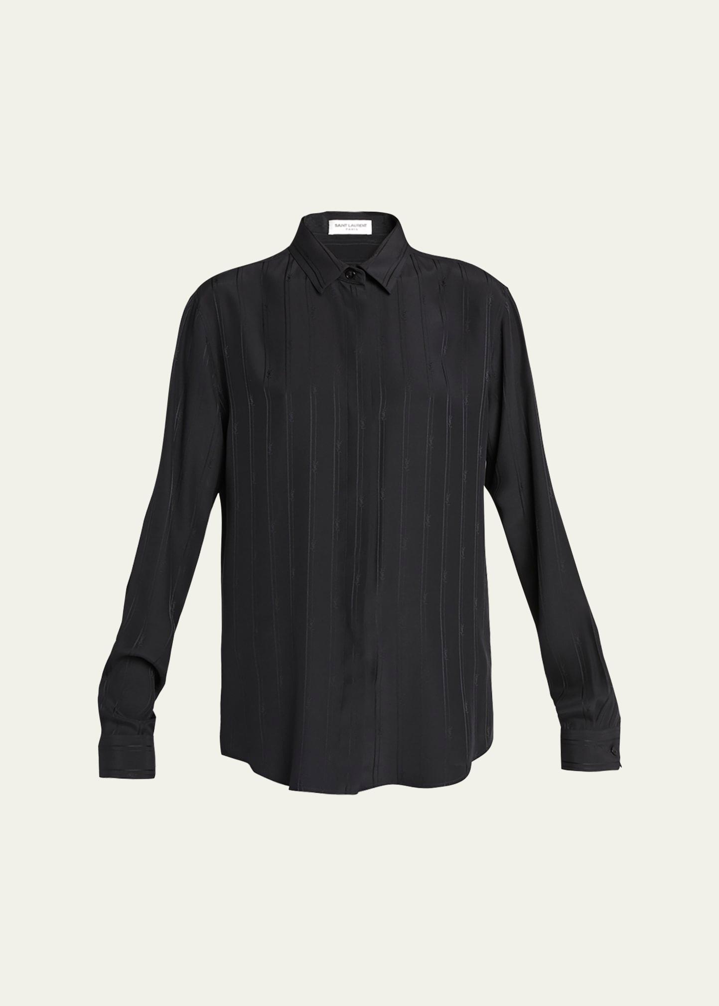 silk button-front shirt with logo stripes