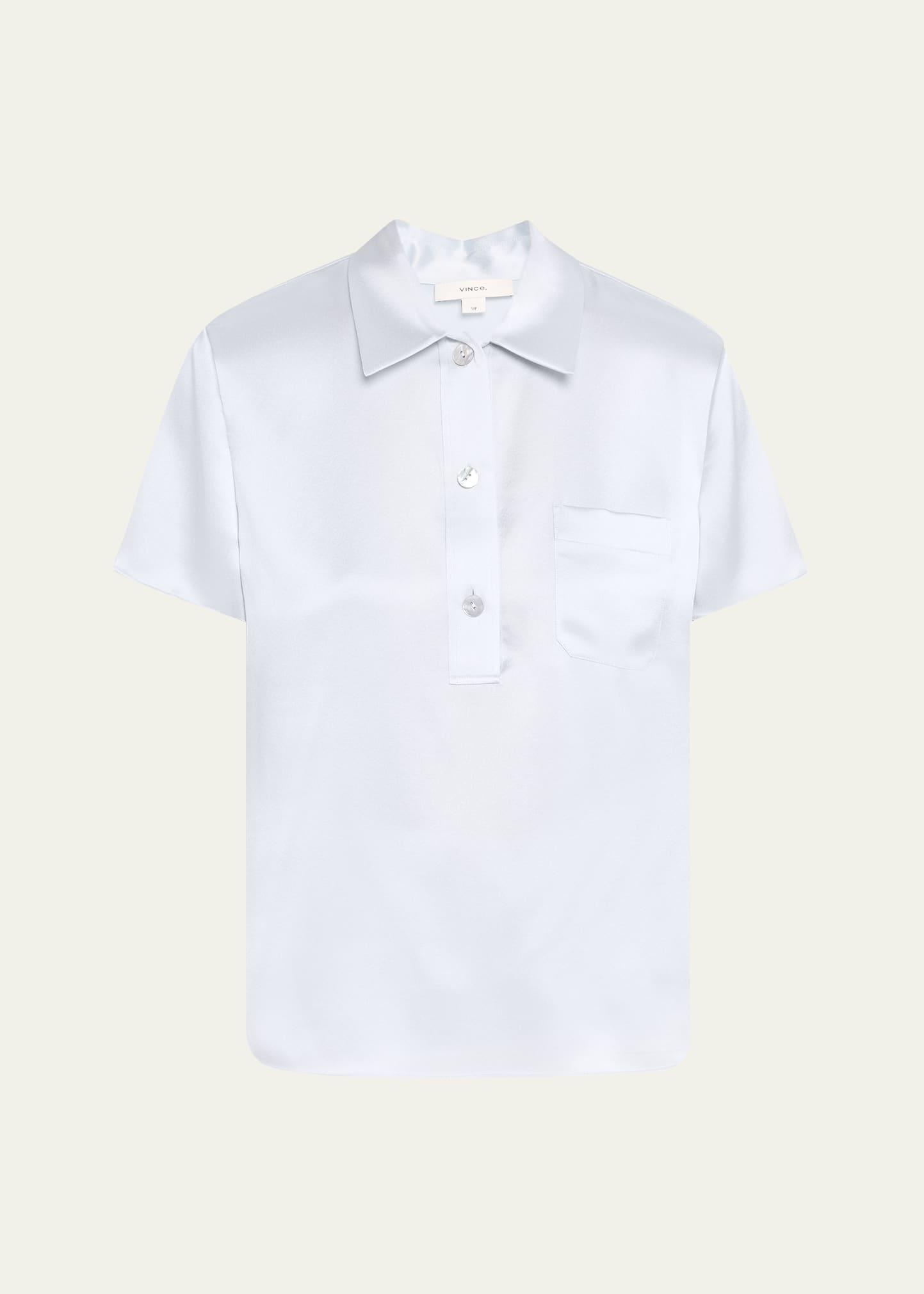 silk charmeuse short-sleeve polo shirt