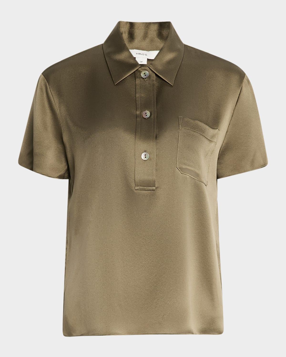 silk charmeuse short-sleeve polo shirt