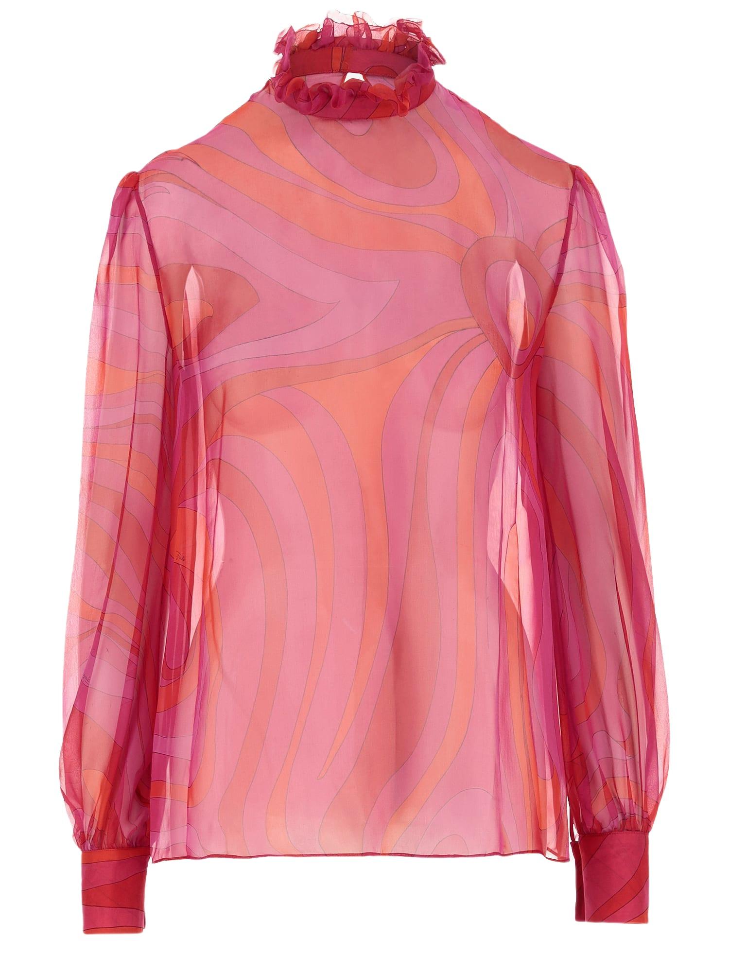 silk chiffon blouse with marble print