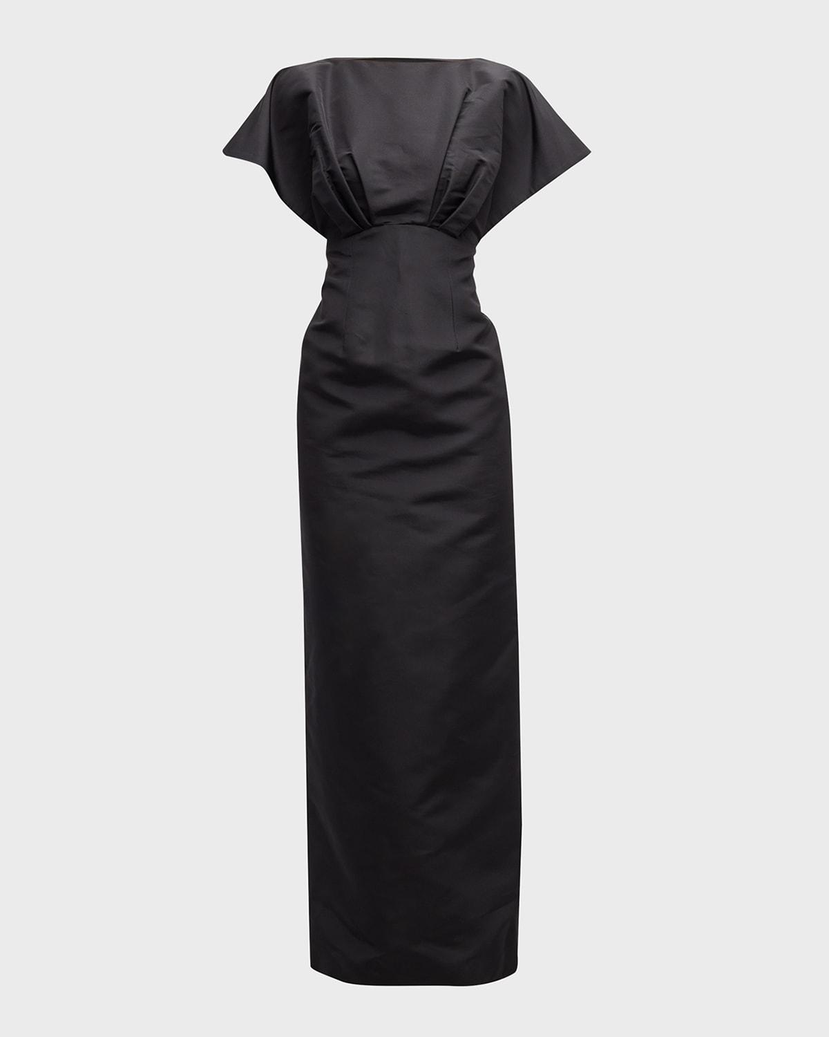 silk column gown with fan bodice