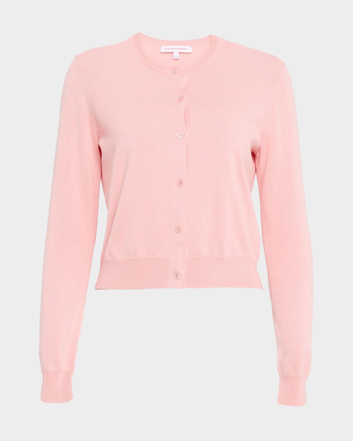 silk-cotton crewneck cardigan