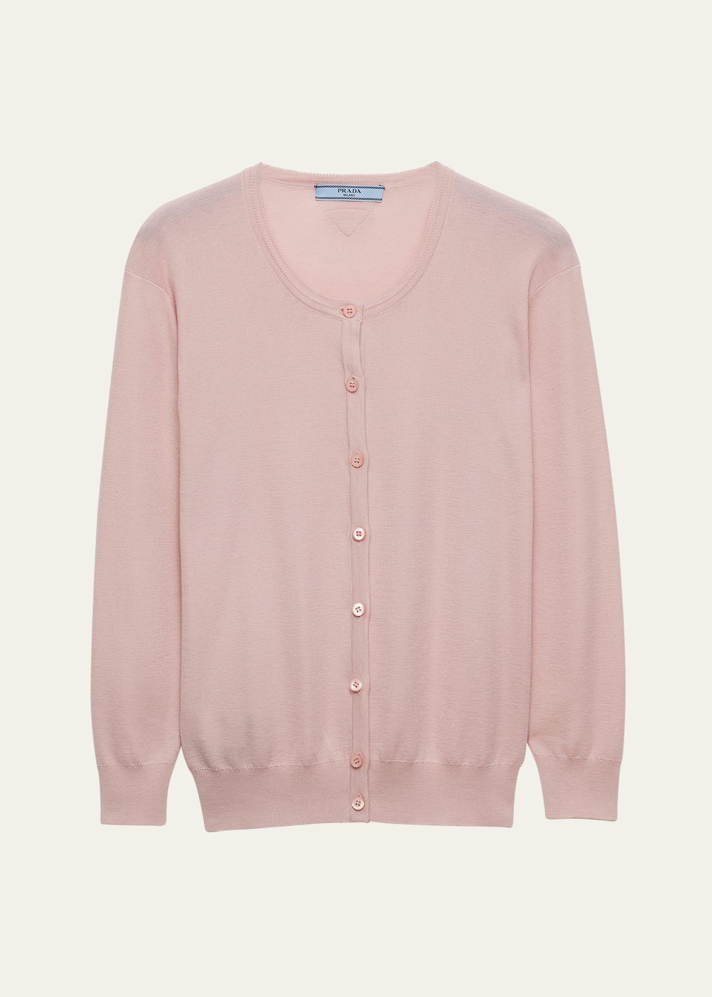 silk-cotton double crewneck cardigan