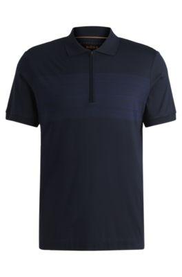 silk-cotton polo shirt with zip placket in regular fit- dark blue men's polo shirts