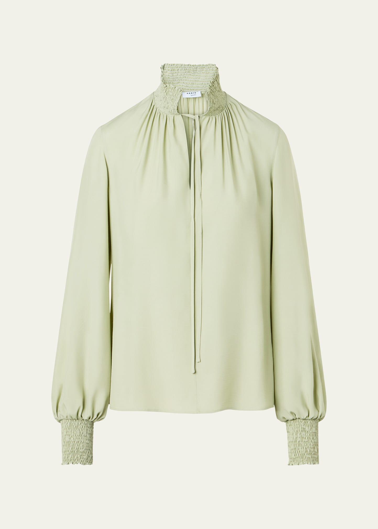silk crepe de chine high-neck blouse