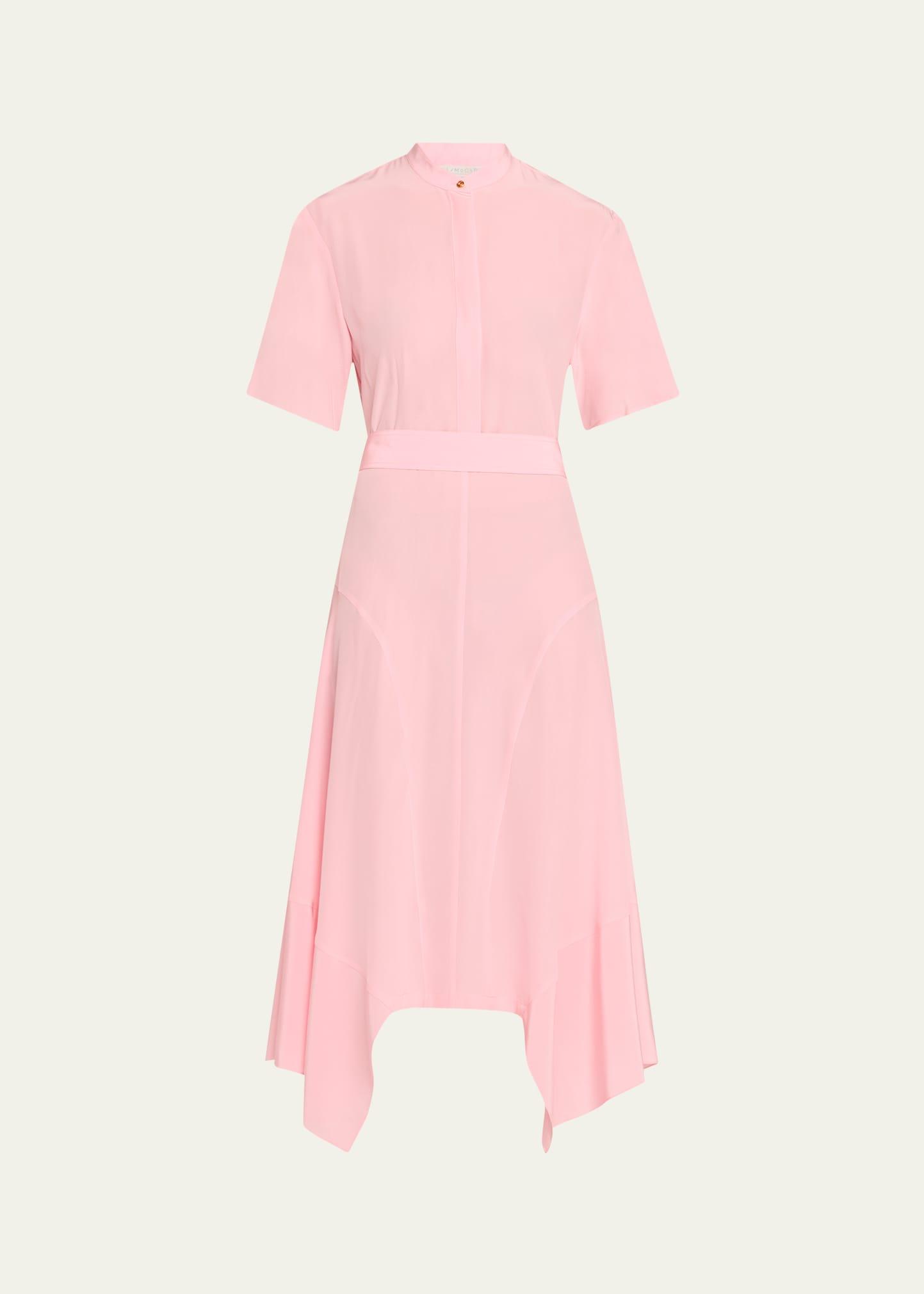 silk crepe de chine midi dress with tie belt