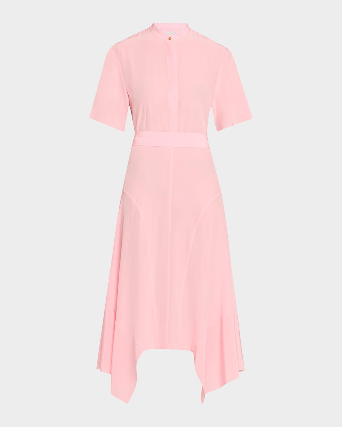 silk crepe de chine midi dress with tie belt