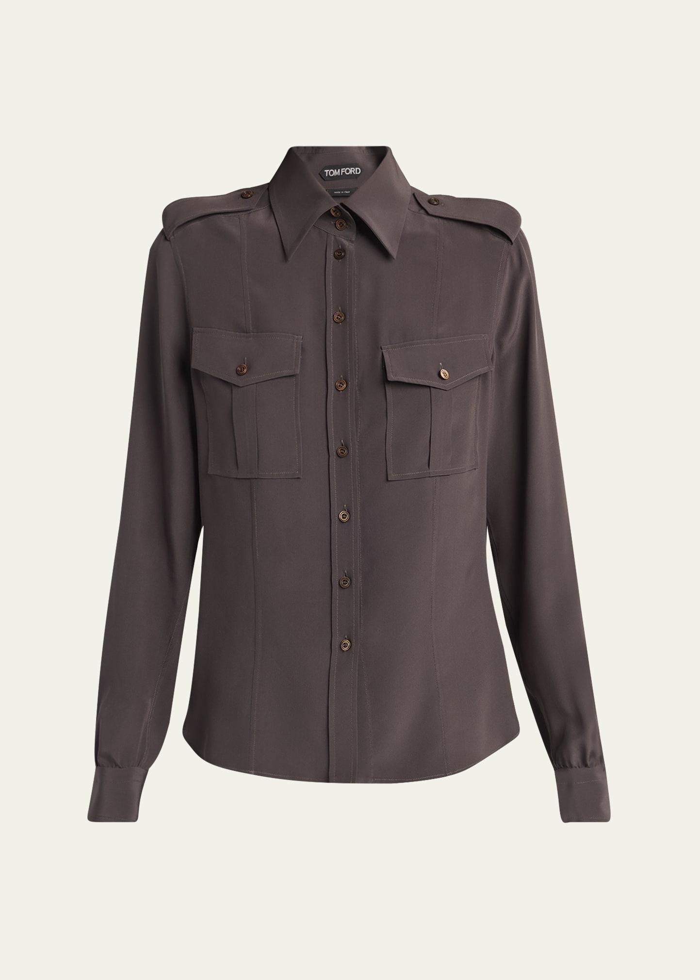 silk crepe de chine military shirt