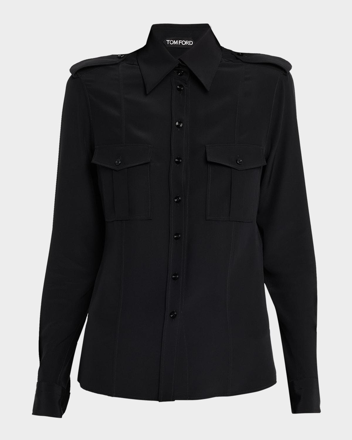 silk crepe de chine military shirt