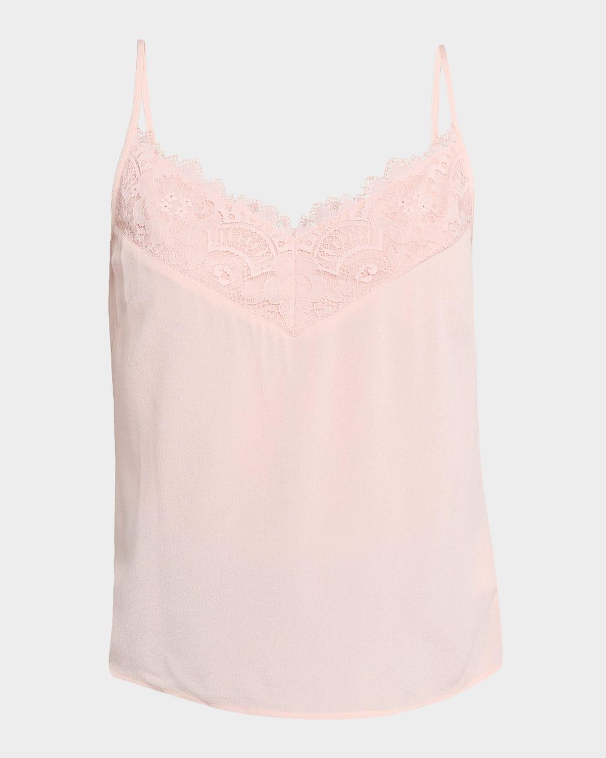 silk crepe lace-trim cami