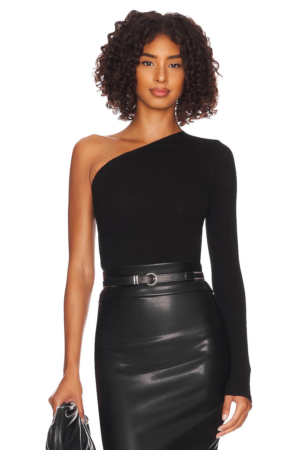silk knit angled one shoulder top