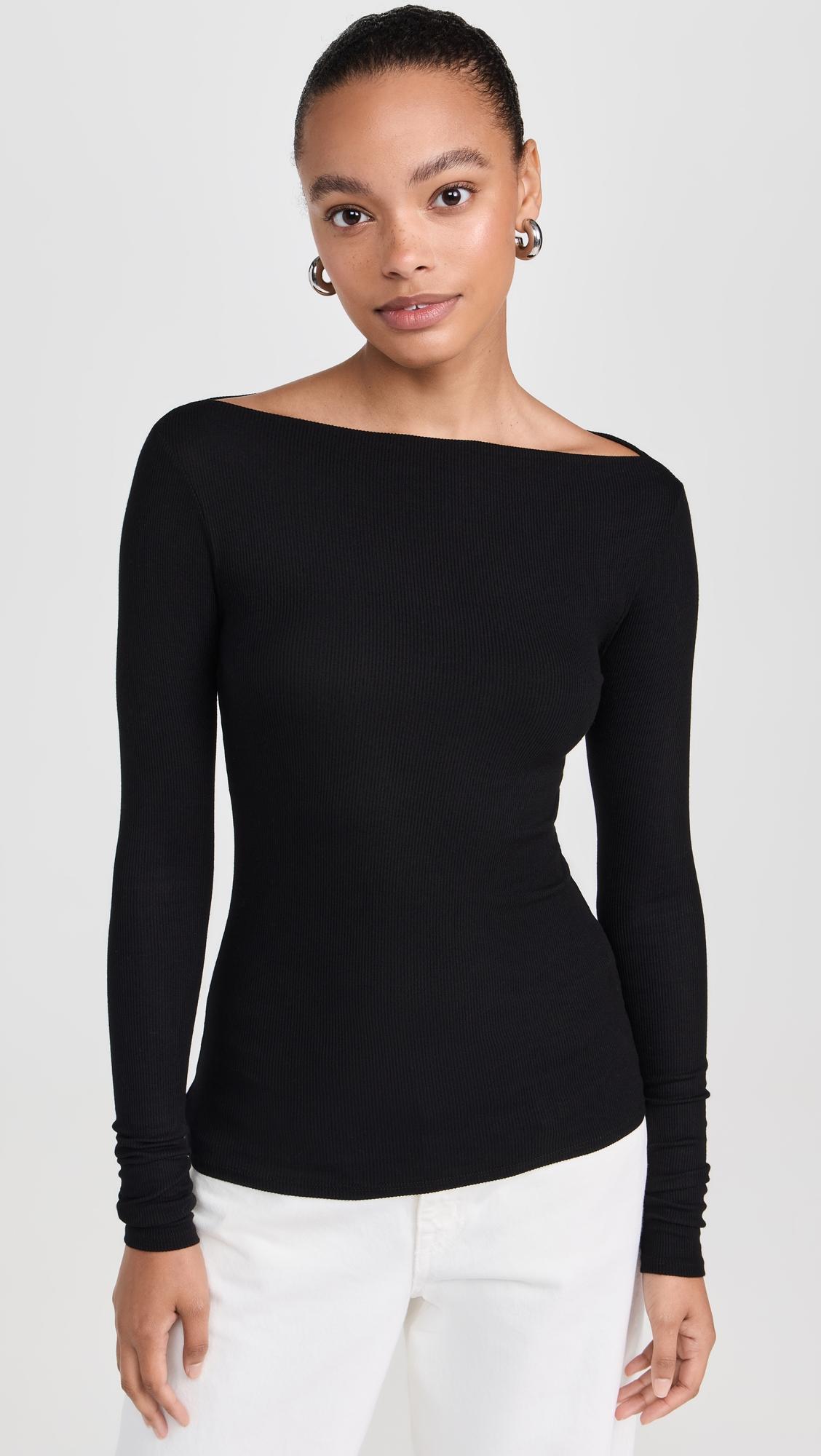 silk knit boat neck top