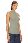 silk knit rib sleeveless mockneck