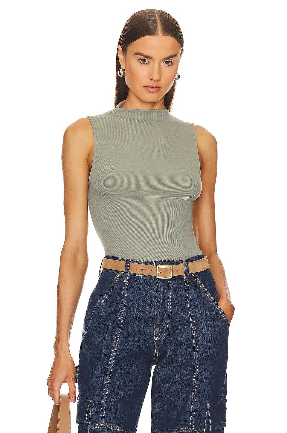 silk knit rib sleeveless mockneck