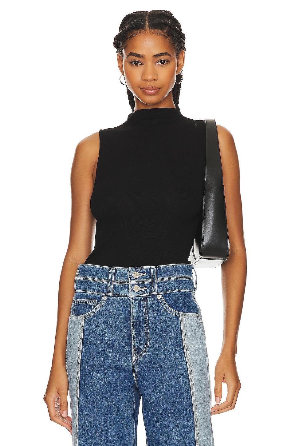 silk knit rib sleeveless mockneck