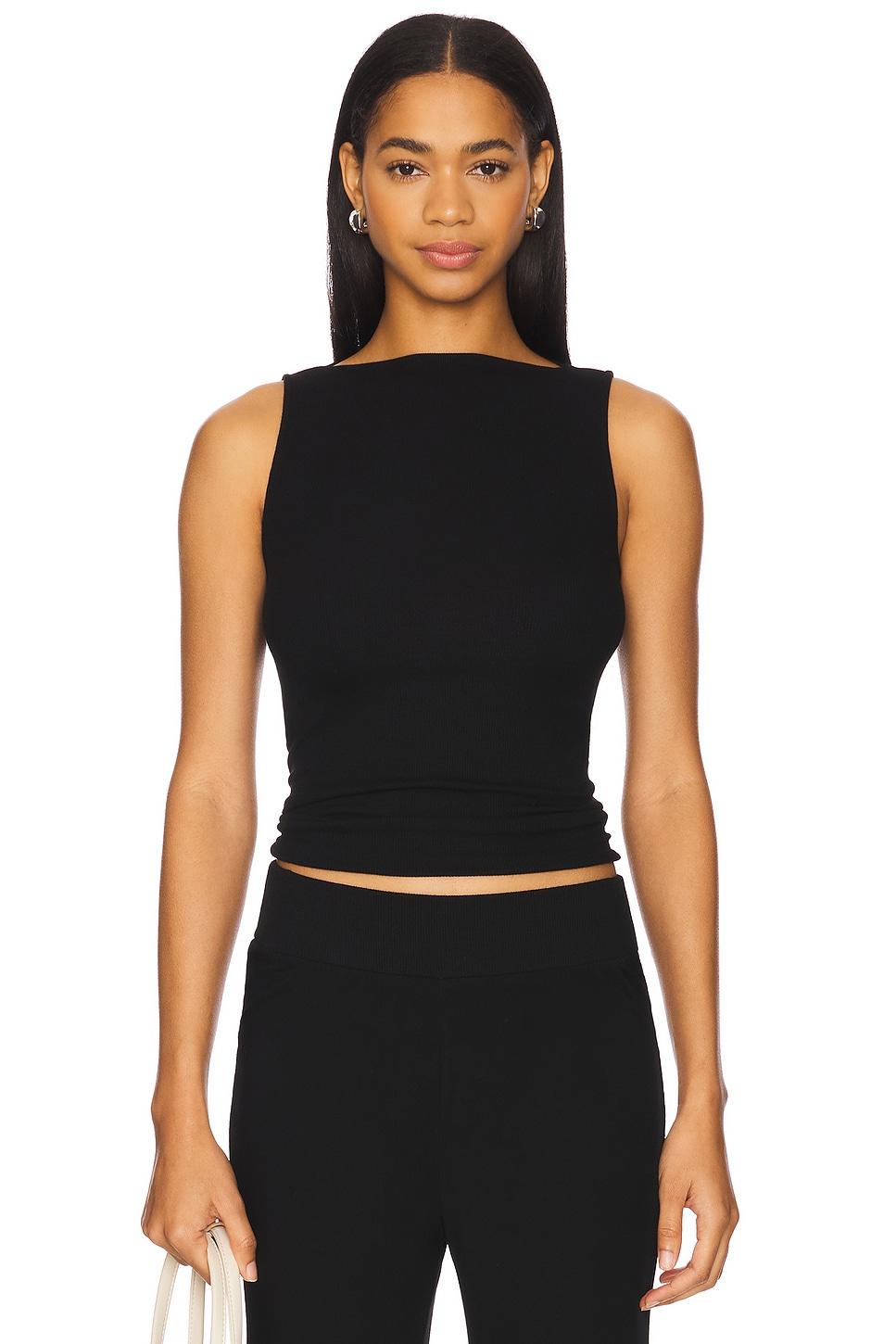 silk knit sleeveless boatneck top