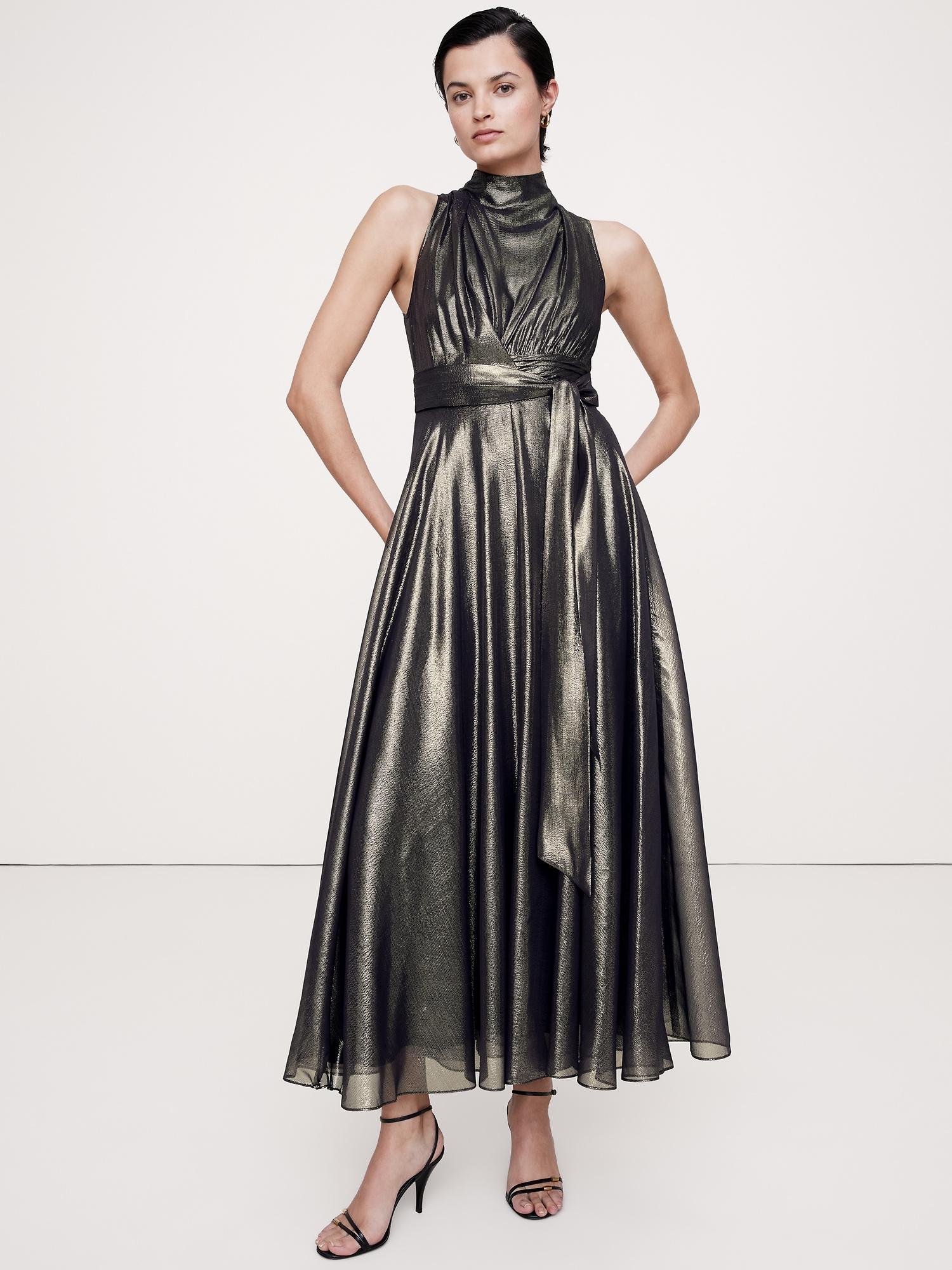 silk lamé maxi dress