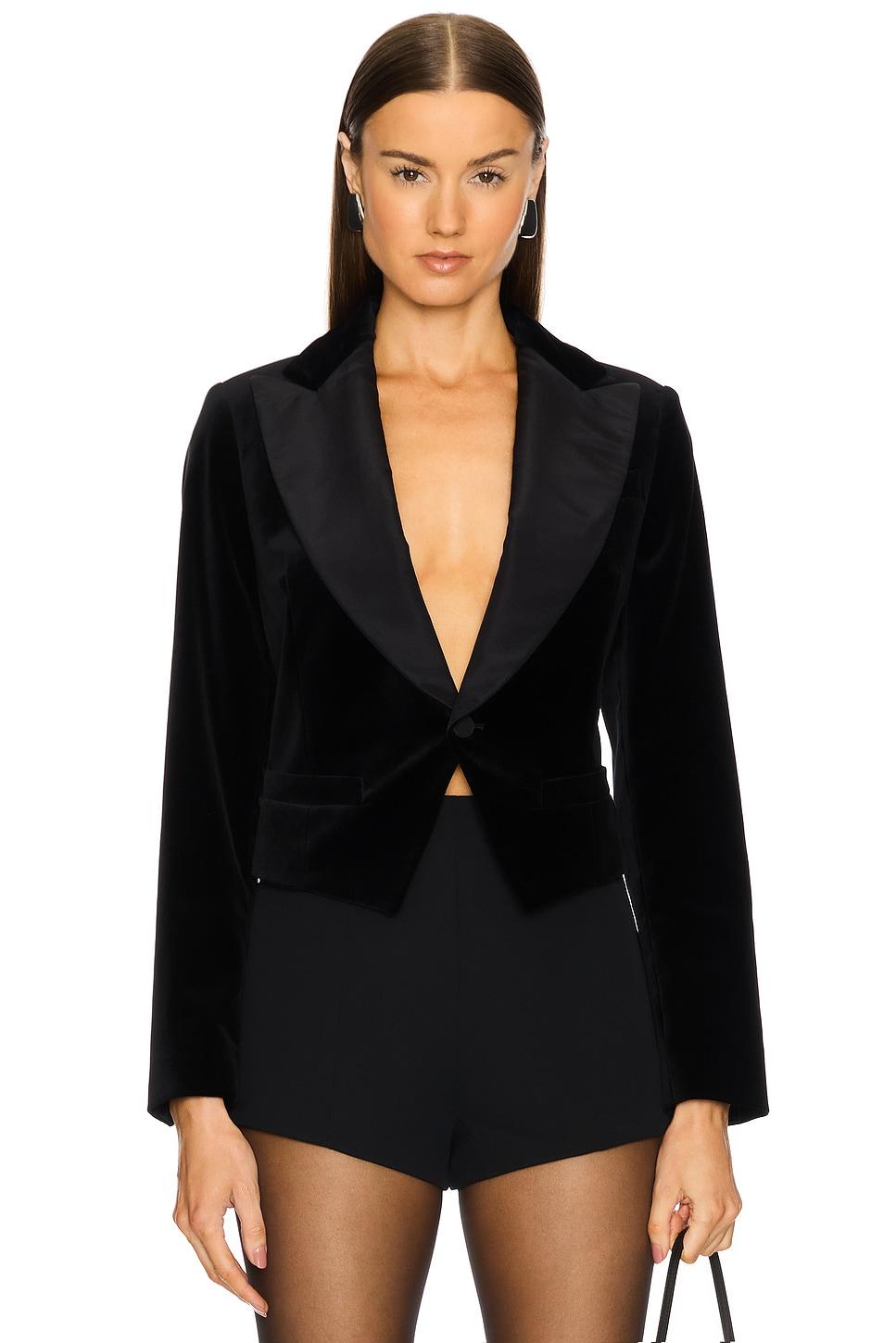 silk-lapel velvet cropped blazer