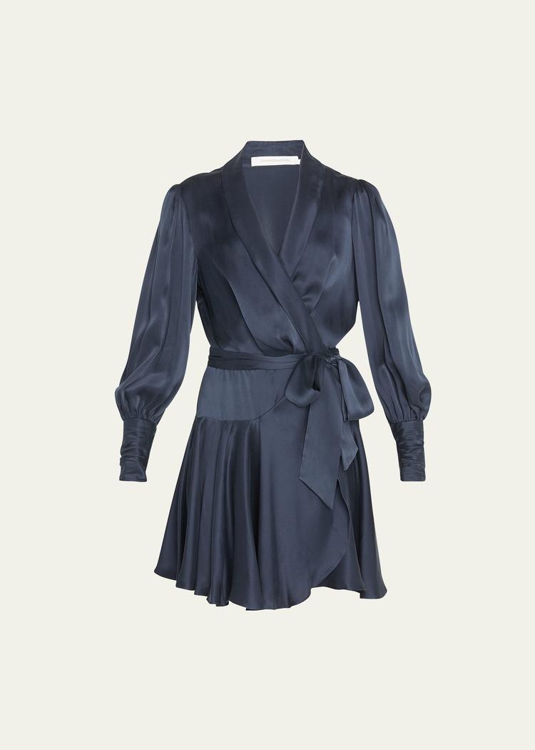 silk mini long-sleeve wrap dress
