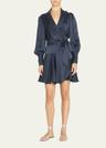 silk mini long-sleeve wrap dress