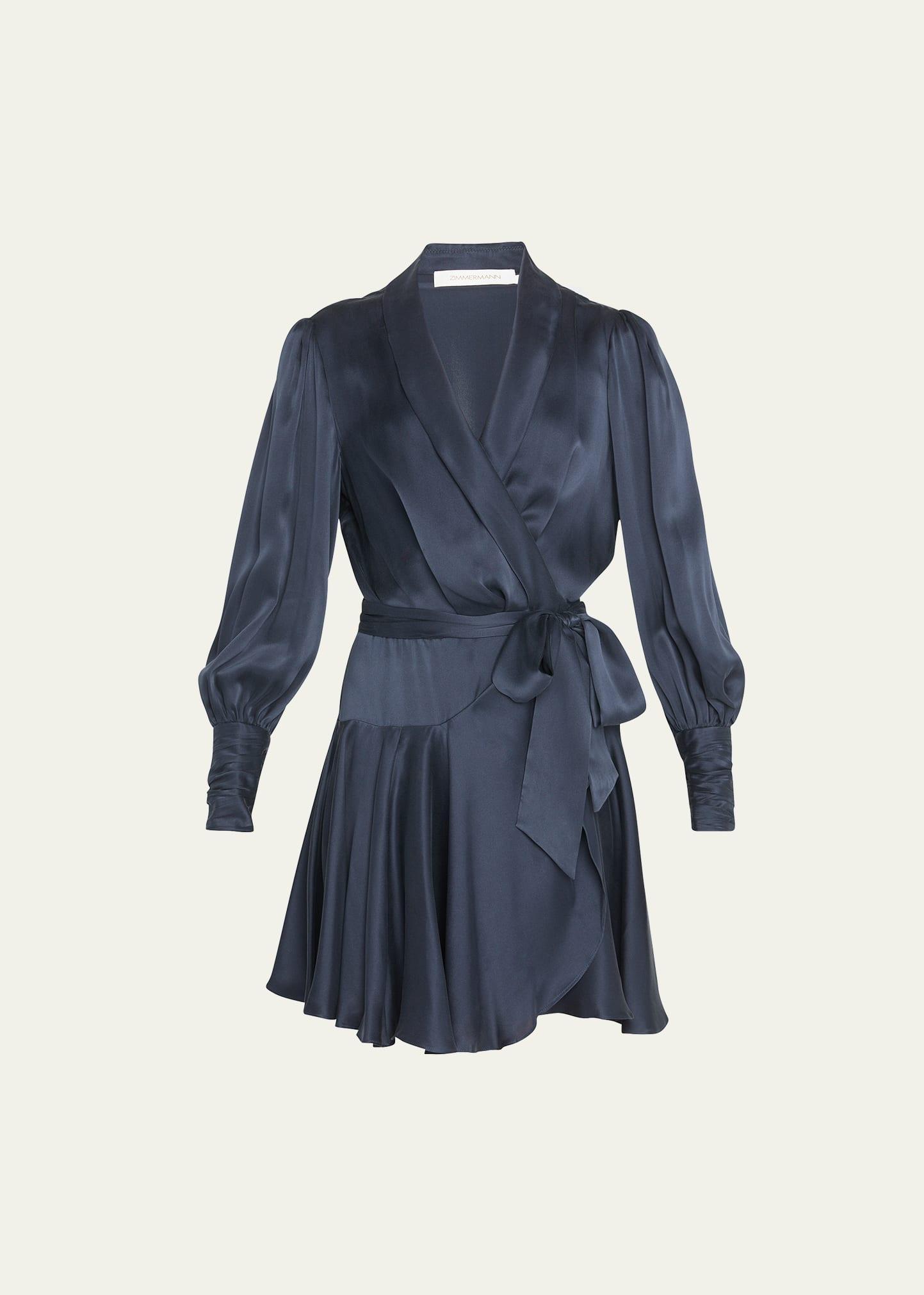 silk mini long-sleeve wrap dress