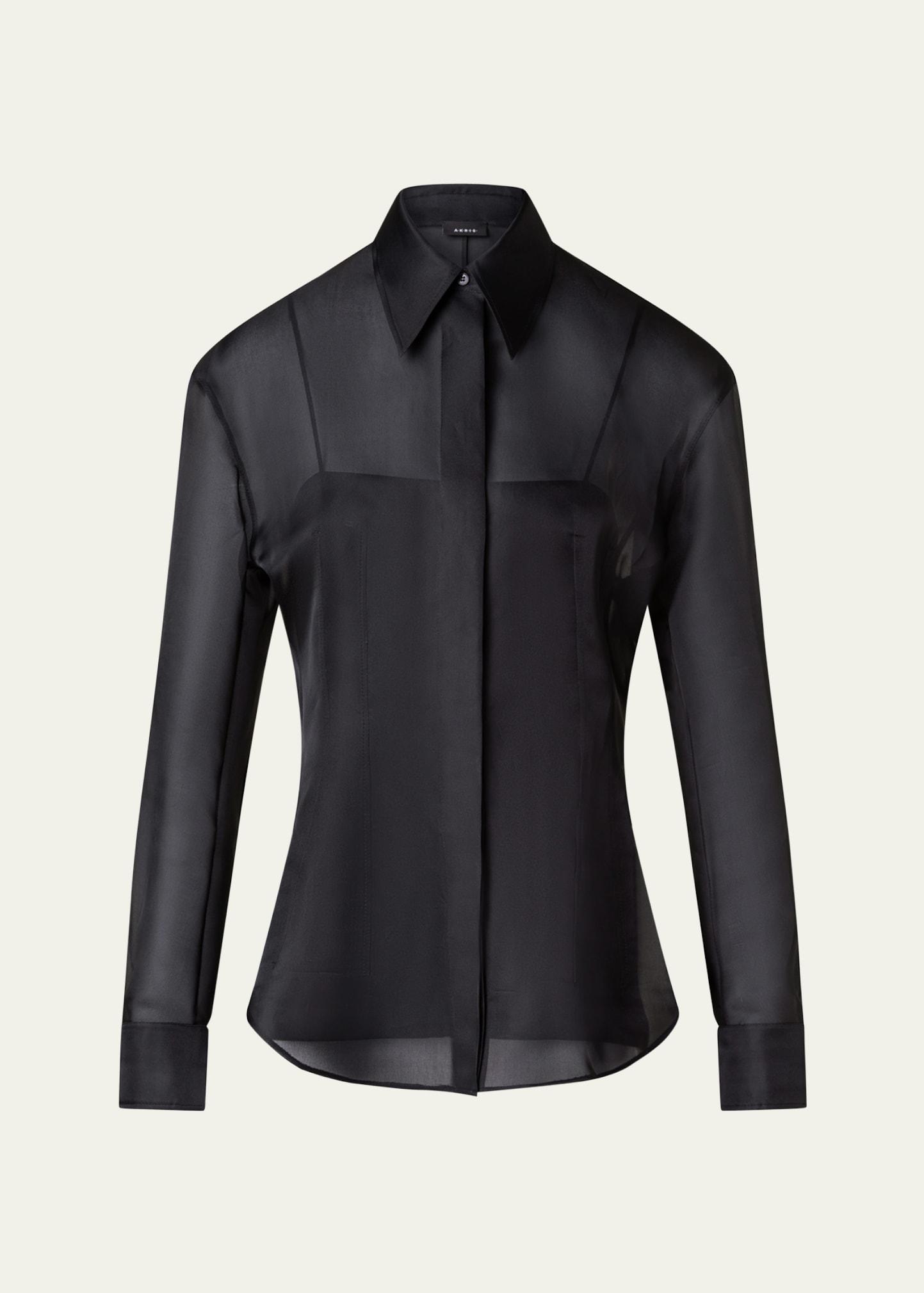 silk organza button-front blouse