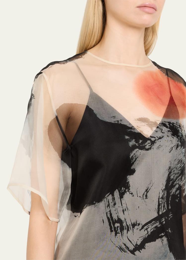 silk organza oversized t-shirt with artwork by tong