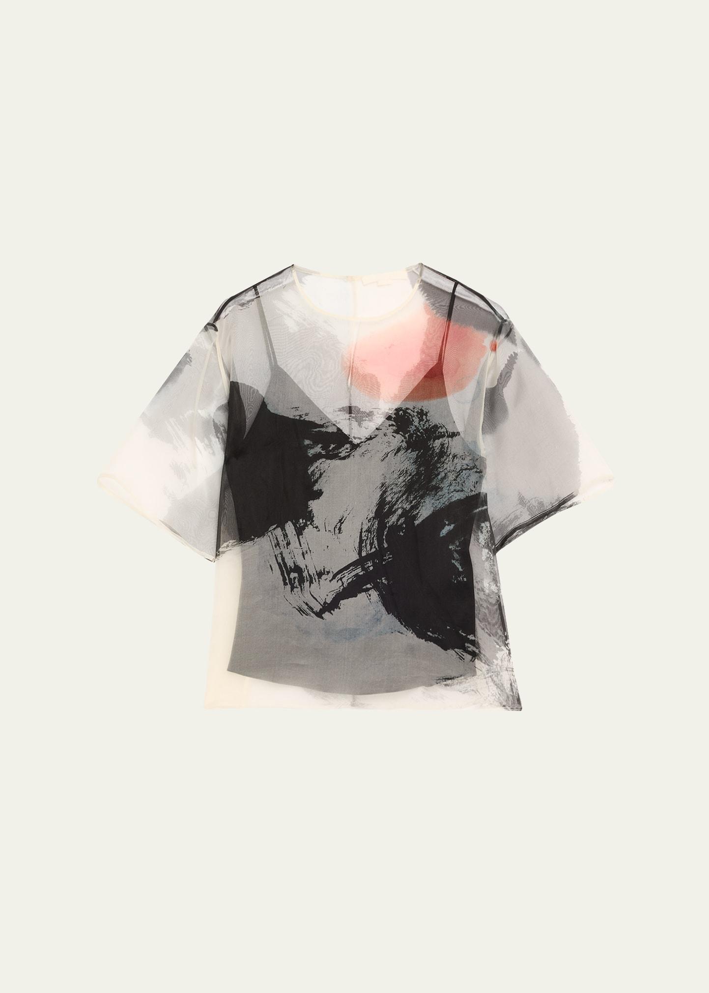 silk organza oversized t-shirt with artwork by tong