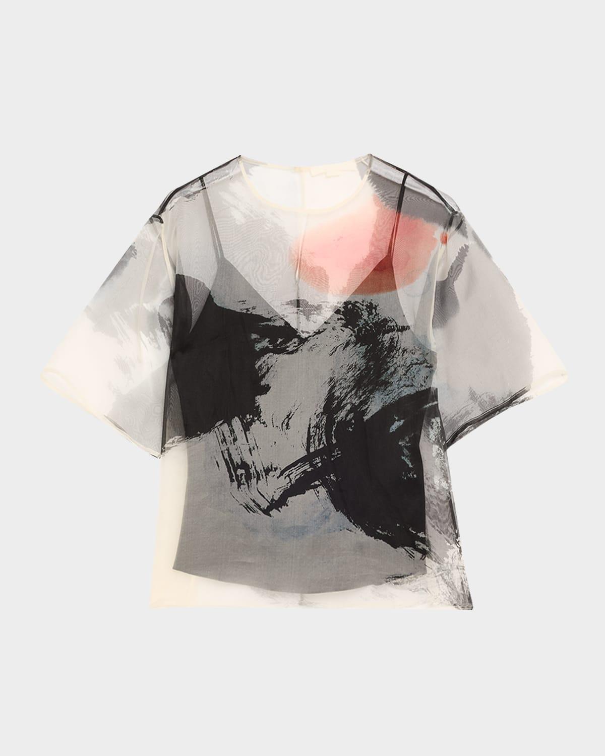 silk organza oversized t-shirt with artwork by tong