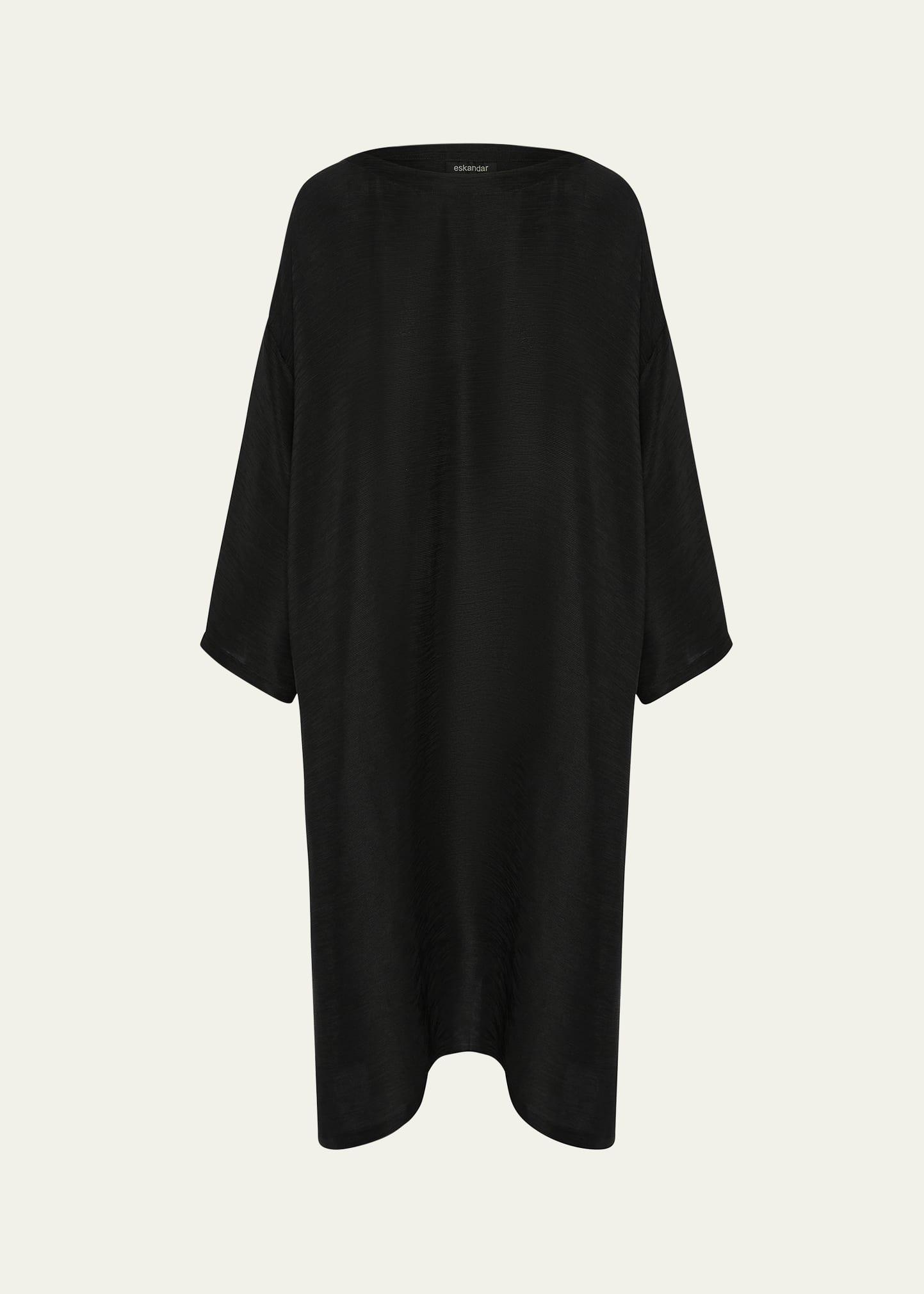 silk plisse wide a-line scoop-neck dress