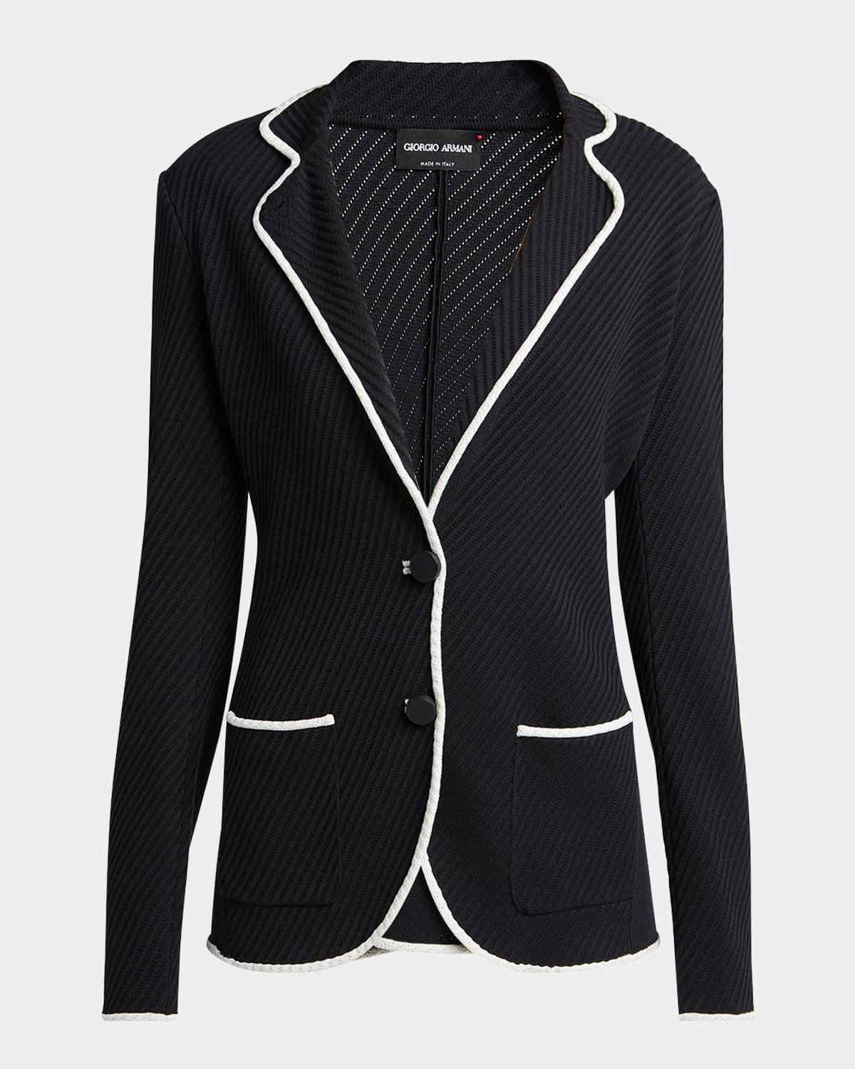 silk pointelle knit single-breasted jacket