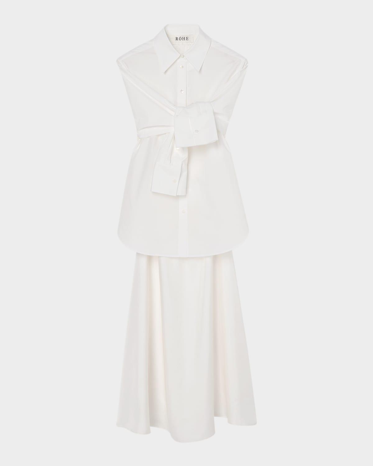 silk-poplin combo gilet maxi dress