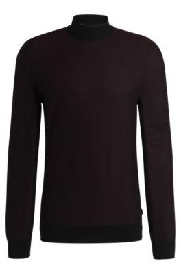 silk regular-fit sweater with knitted structure- black men's sweaters