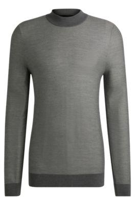 silk regular-fit sweater with knitted structure- grey men's sweaters