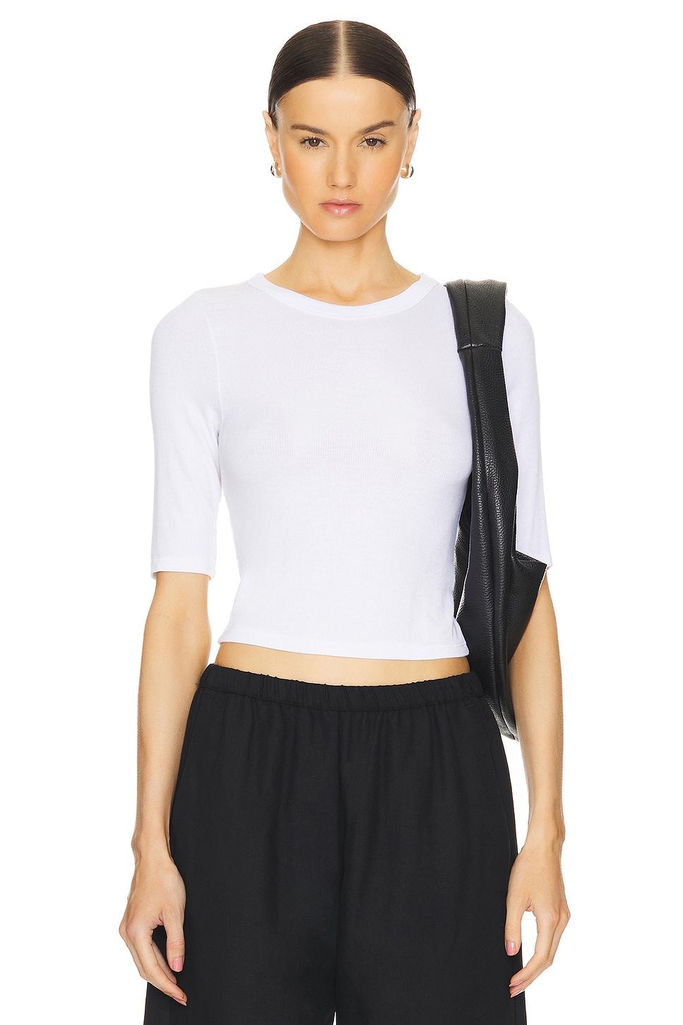 silk rib cropped half sleeve crew