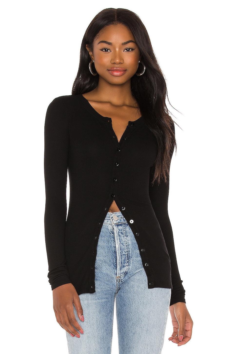 silk rib fitted long sleeve cardigan