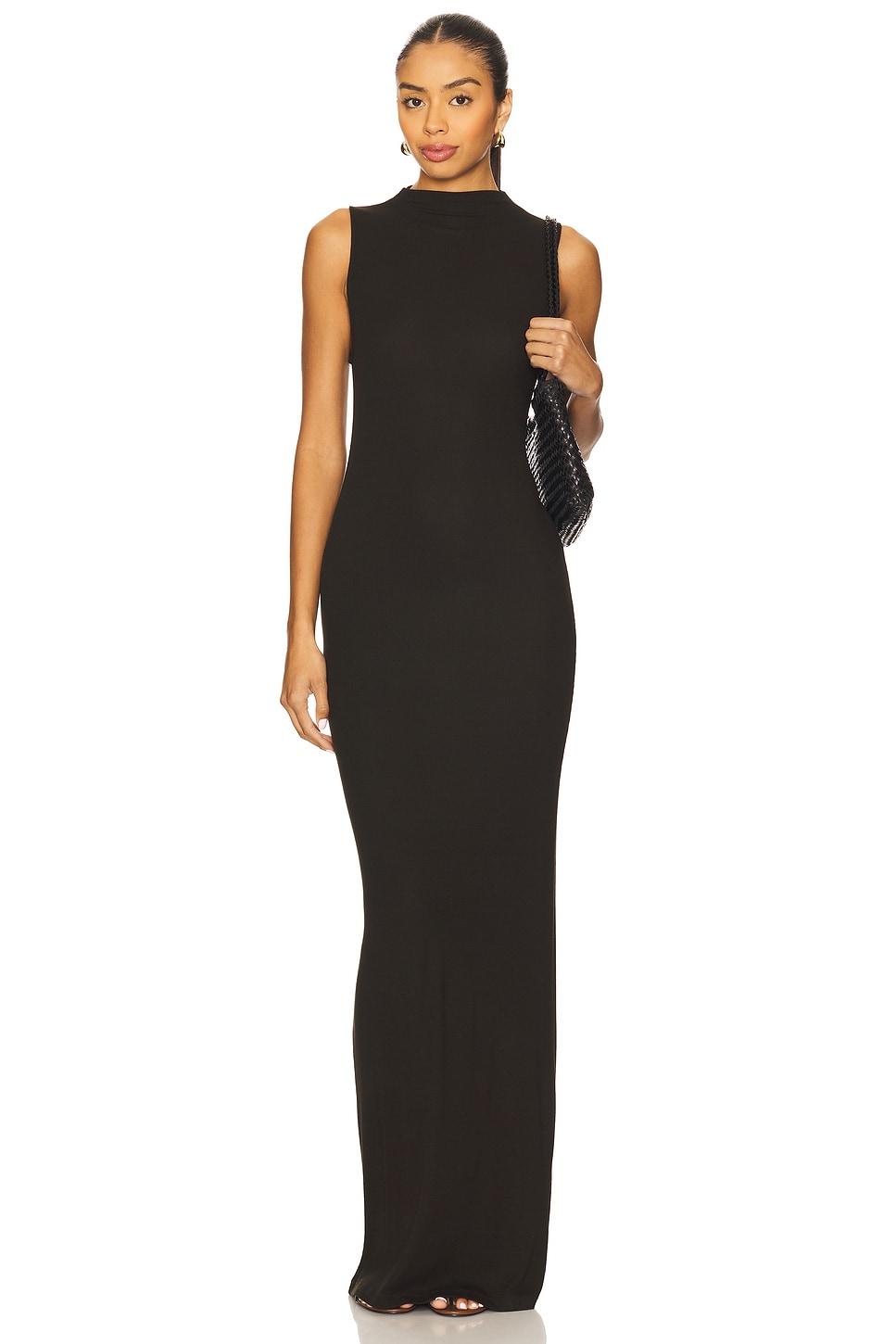 silk rib sleeveless mockneck fluid dress