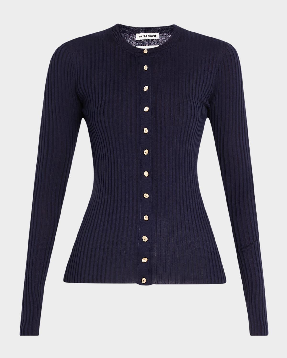 silk ribbed crewneck cardigan