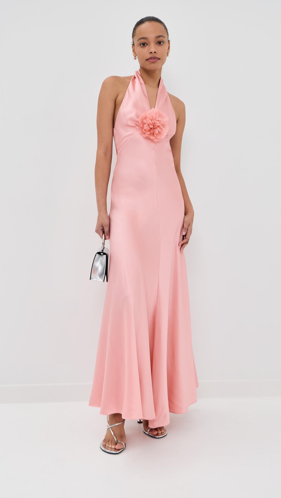 silk satin bias halter dress