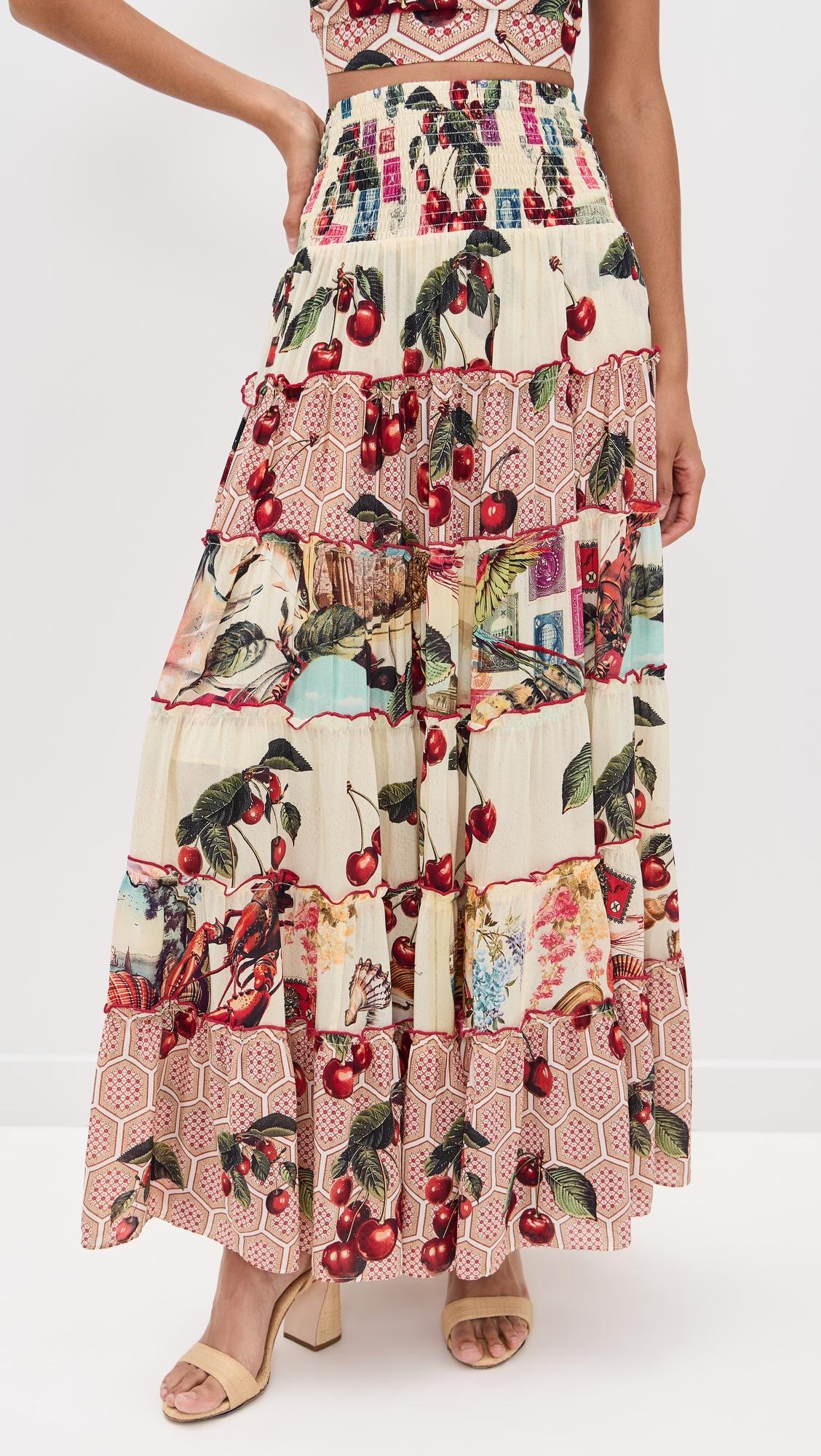 silk shirred waist tiered circle skirt