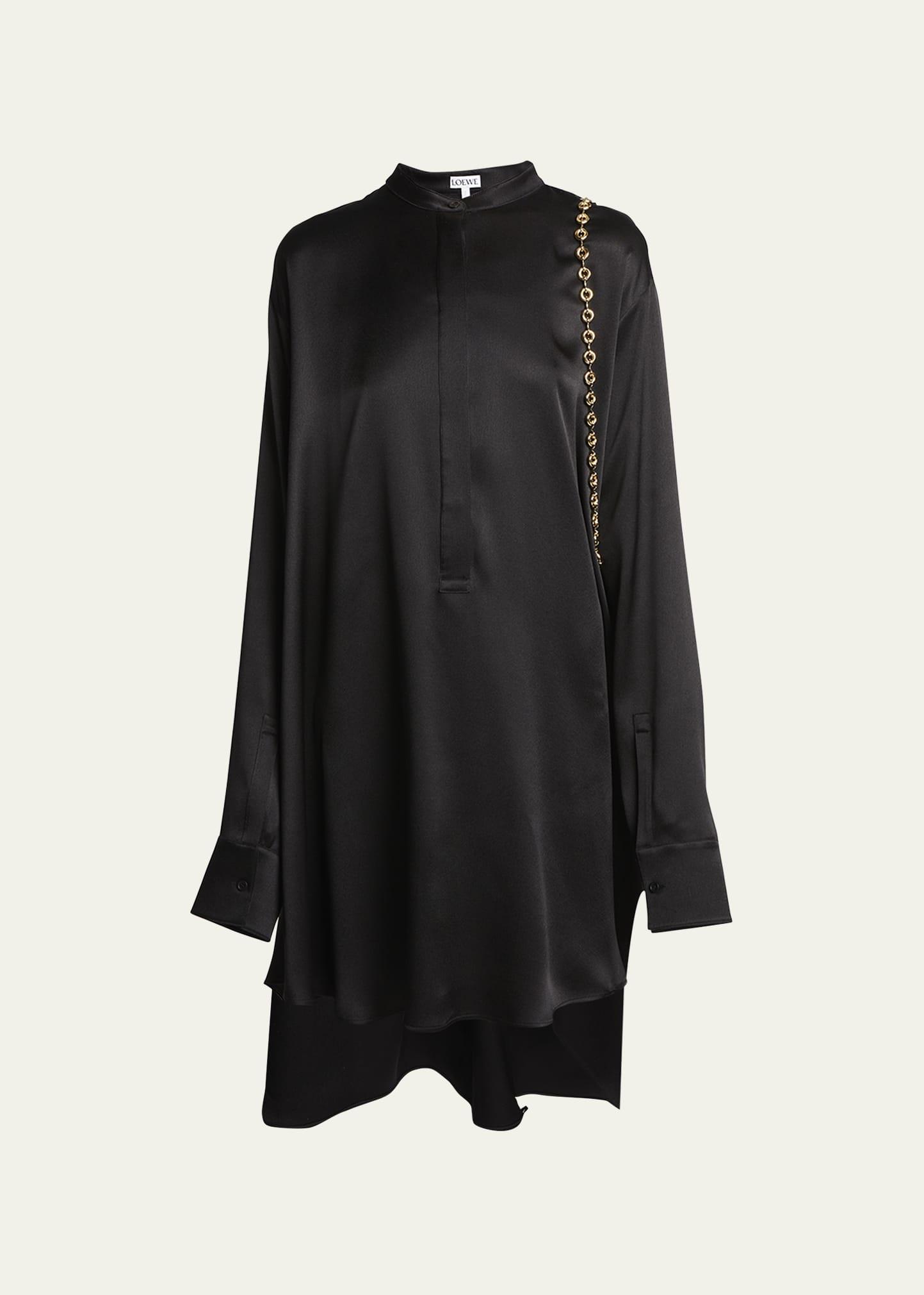 silk shirtdress with chain drape detail