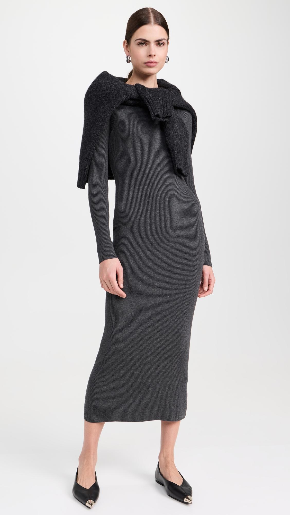 silk sweater rib crew dress