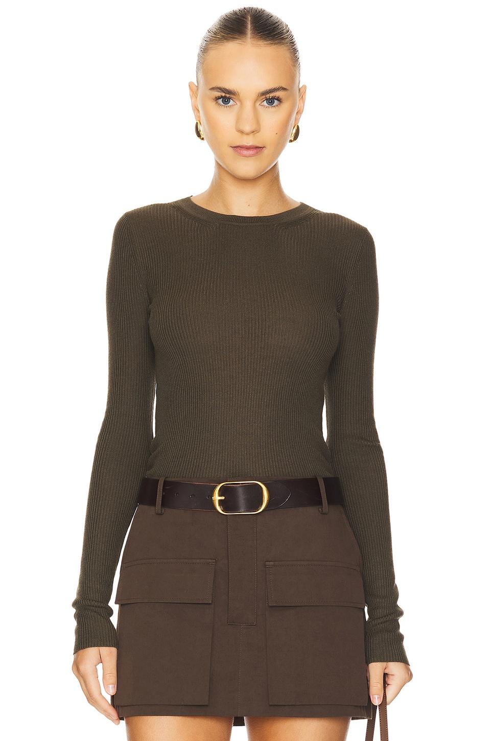 silk sweater rib long sleeve crew