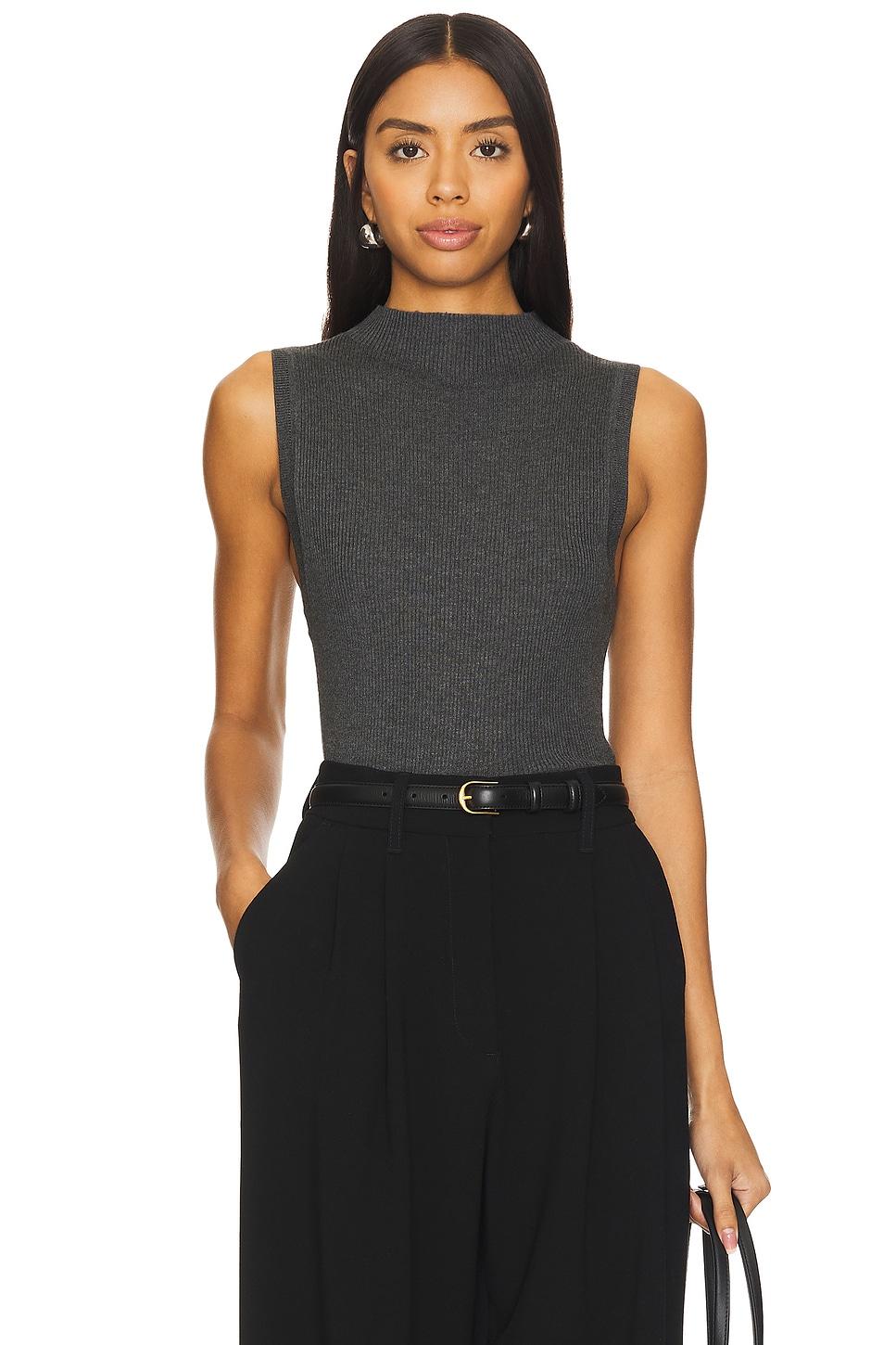 silk sweater rib sleeveless mockneck