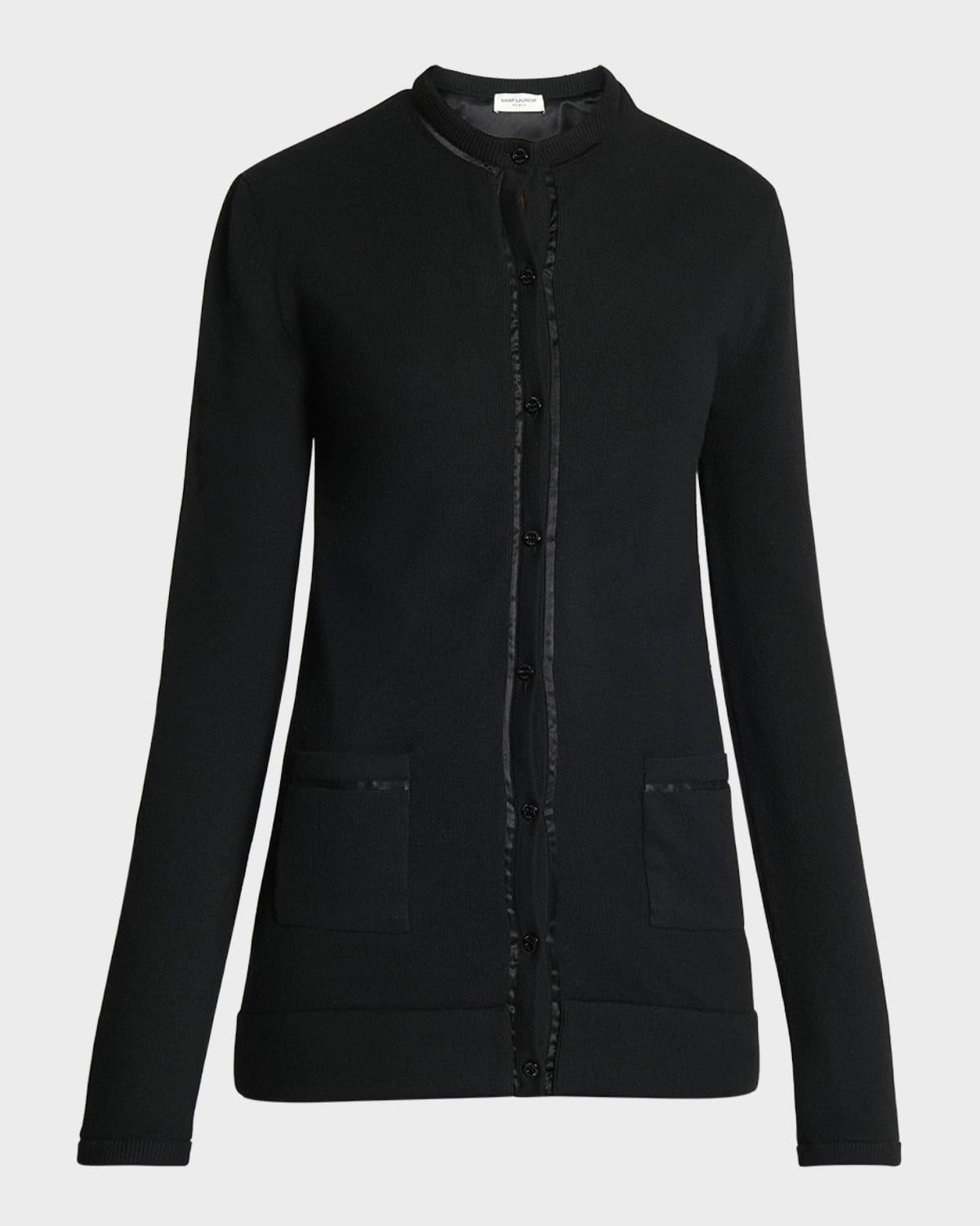 silk-trim crewneck cardigan